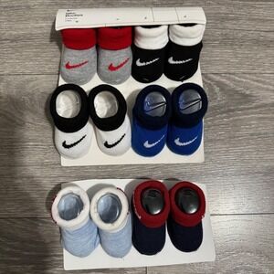 Nike Infant Booties Socks 6 Pair Bundle 0-6 Months Blue Black Red & Other Brand